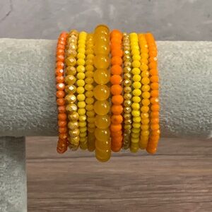 Handmade orange & yellow glass bead stretch bracelets
